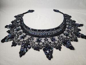 Black Iridescent Hand-Beaded Sequin Shawl Wrap Burlesque Shrug Capelet Old Money